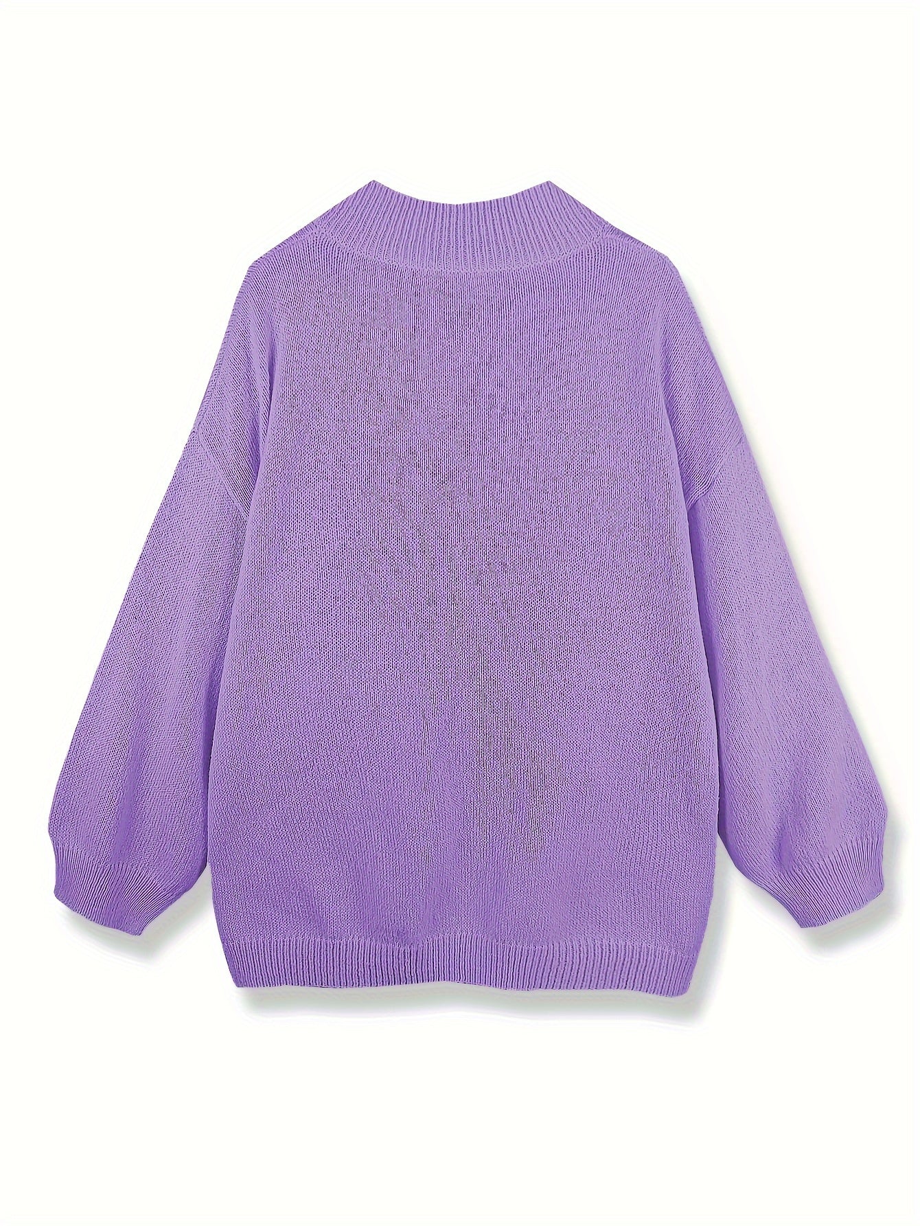 Plus-Size Women's Knit Sweater Taro Purple Loose Fit Casual Top