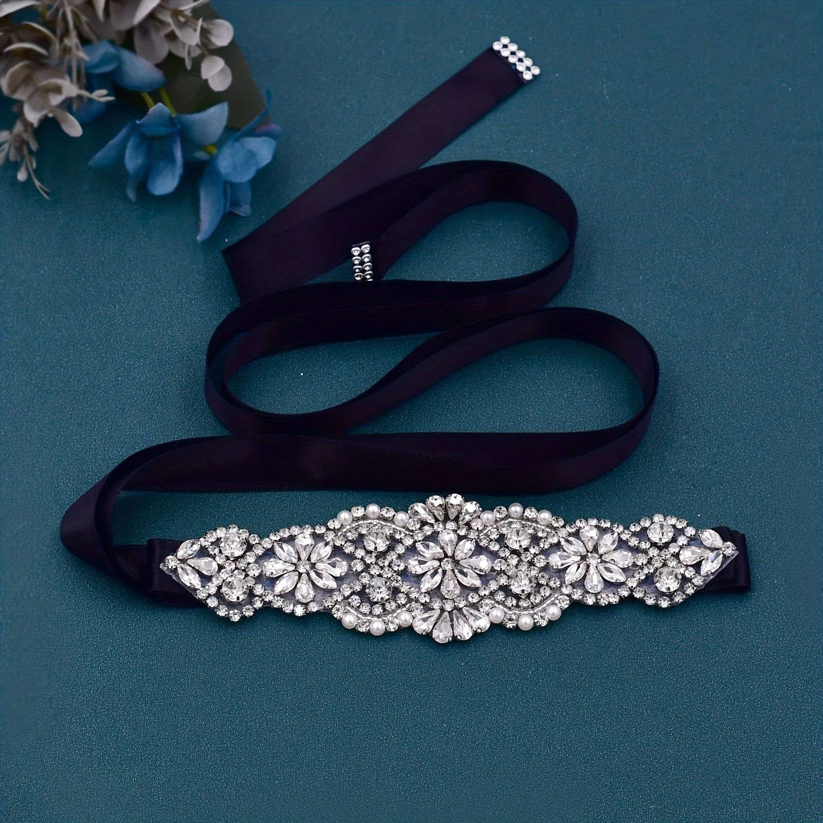 Cinturón de vestido negro con incrustaciones de rhinestones, banda delgada para la cintura, para fiestas y eventos nocturnos