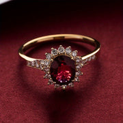 Ayollar uchun Oval Qizil Gul va To'rt Tishli O'rnatish bilan Nafis 925 Kumush Gul Halqa