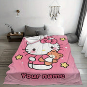 Personalized Hello Kitty Cartoon Flannel Blanket Soft Warm Decorative Gift