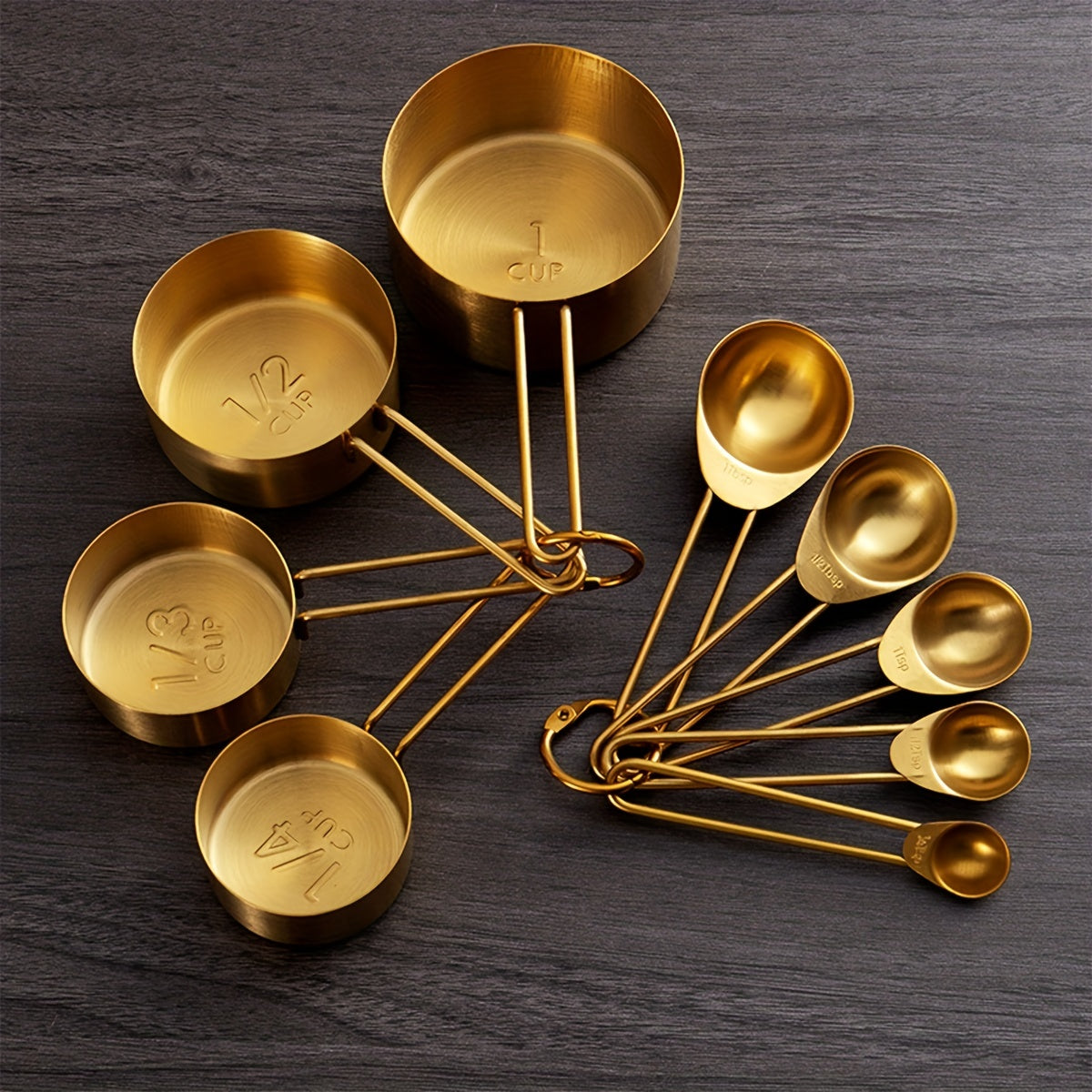 Set of 9 Stainless Steel Measuring Cups and Spoons for Baking and Cooking