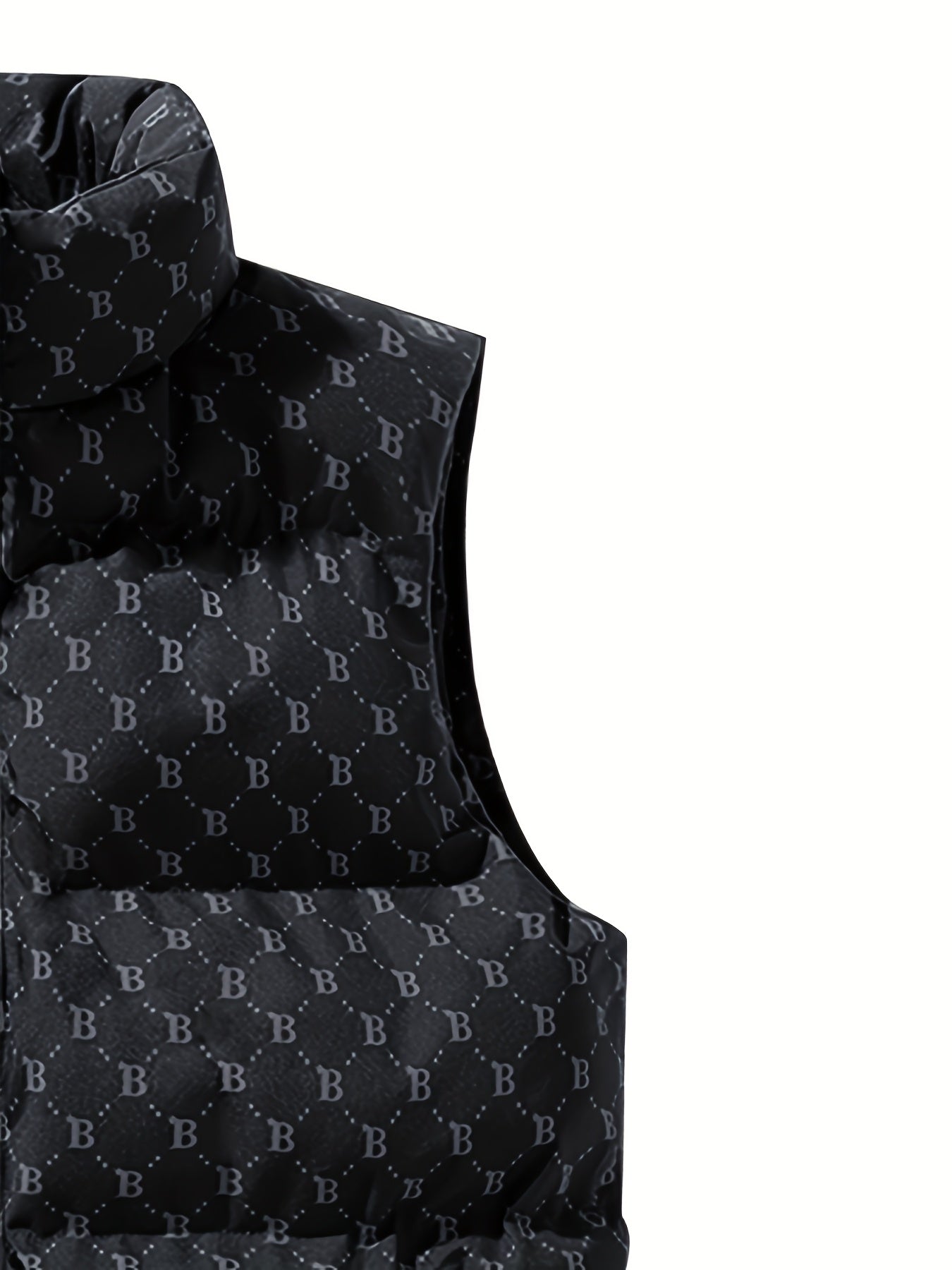 Women’s Winter Sleeveless Vest Jacket Stand Collar Zip Pockets Letter Print