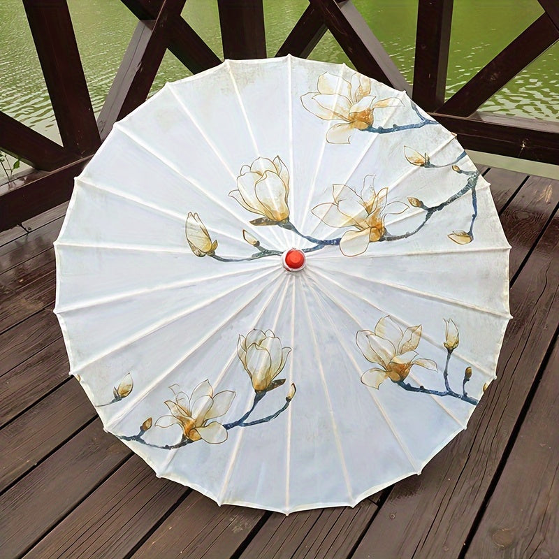 Chinese Cherry Blossom Parasol Umbrella with Bamboo Handle for Sun Rain Protection Weddings Parties