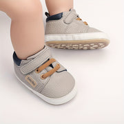 Infant Baby Sneakers Non-Slip Rubber Sole Light Gray PU Upper Blue Accents First Walker Shoes