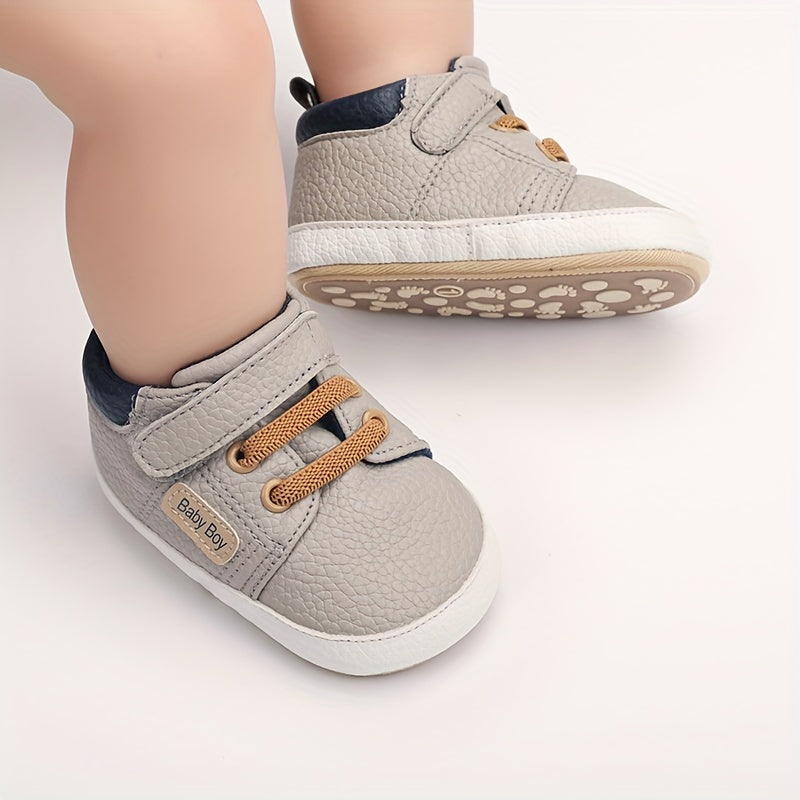 Infant Baby Sneakers Non-Slip Rubber Sole Light Gray PU Upper Blue Accents First Walker Shoes