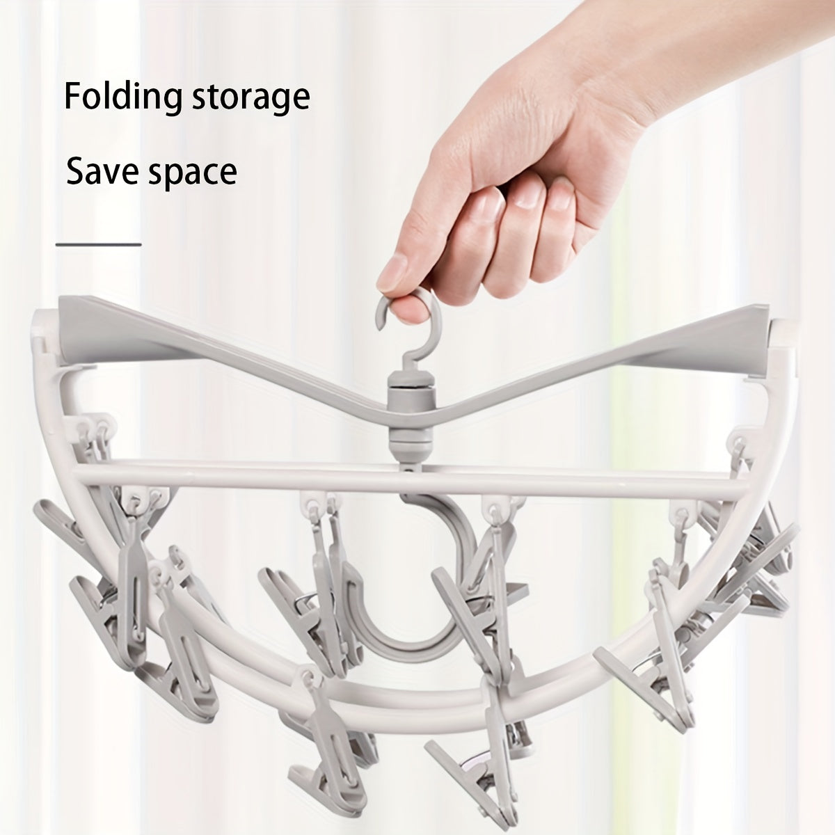 Multi-Functional Sock Hanger with Clothespins Foldable Underwear Drying Rack Windproof Hook