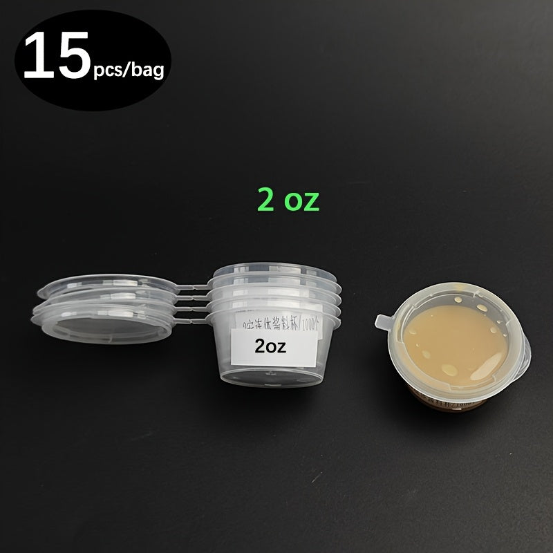 15 ta qopqog'li, 2 oz, BPA-siz, bir martalik plastmassa stakanlar to'plami, souslar, salatlar va bayramlar uchun