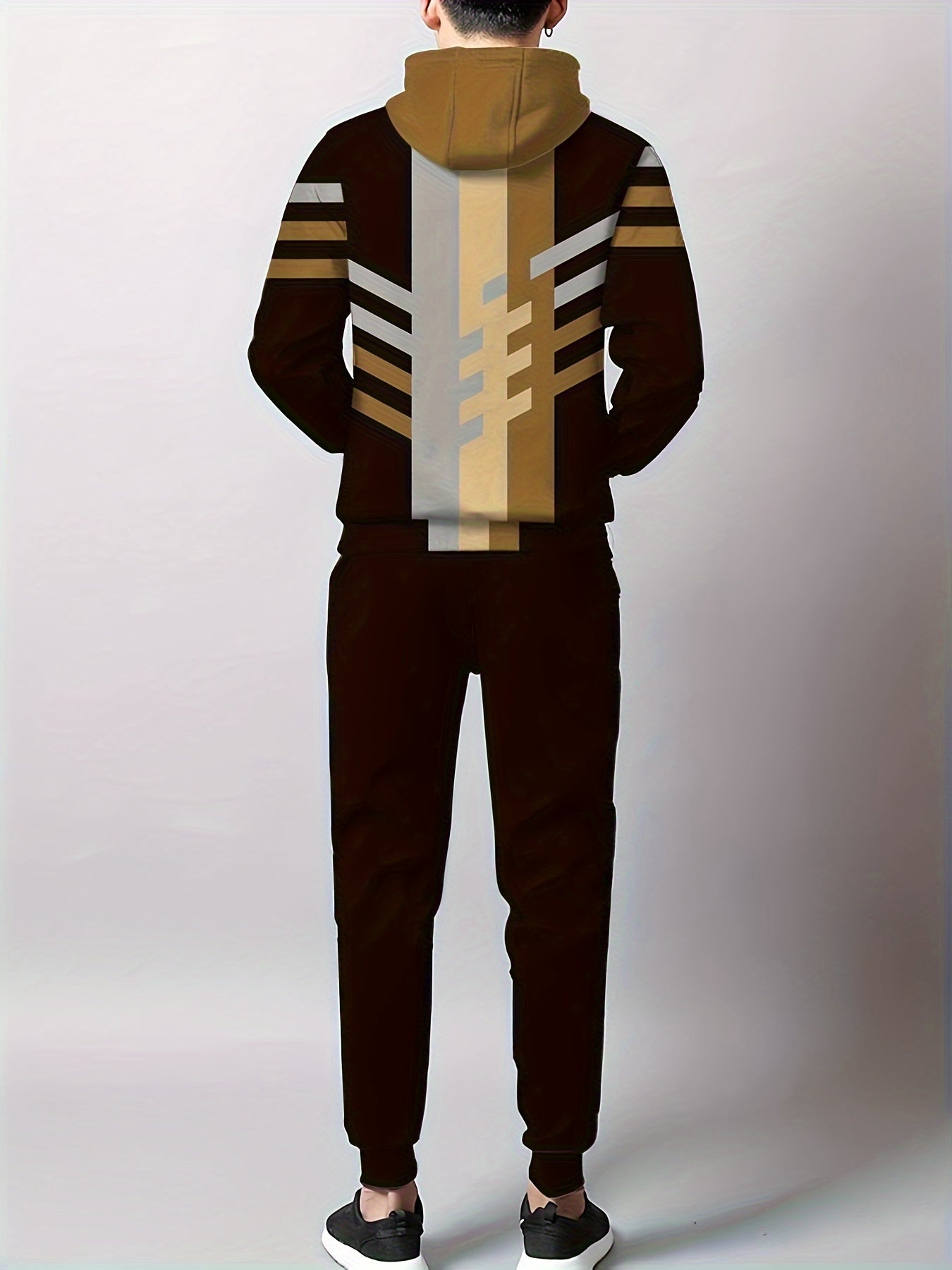 Men's Plus Size Hoodie Tracksuit with Color Block Design Polyester Casual