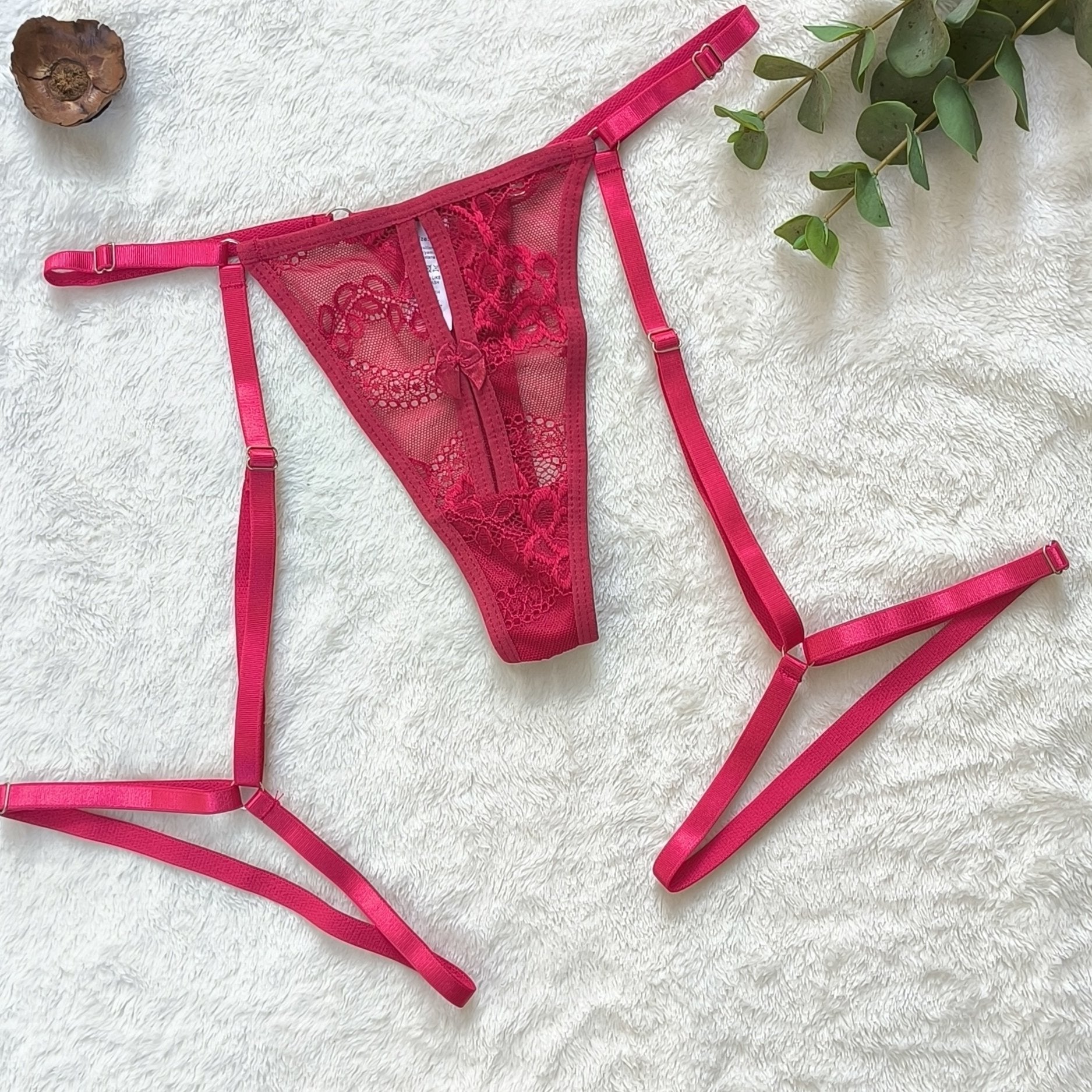 Women's Red Lace Thong Panties Summer Seductive Transparent Adjustable Straps