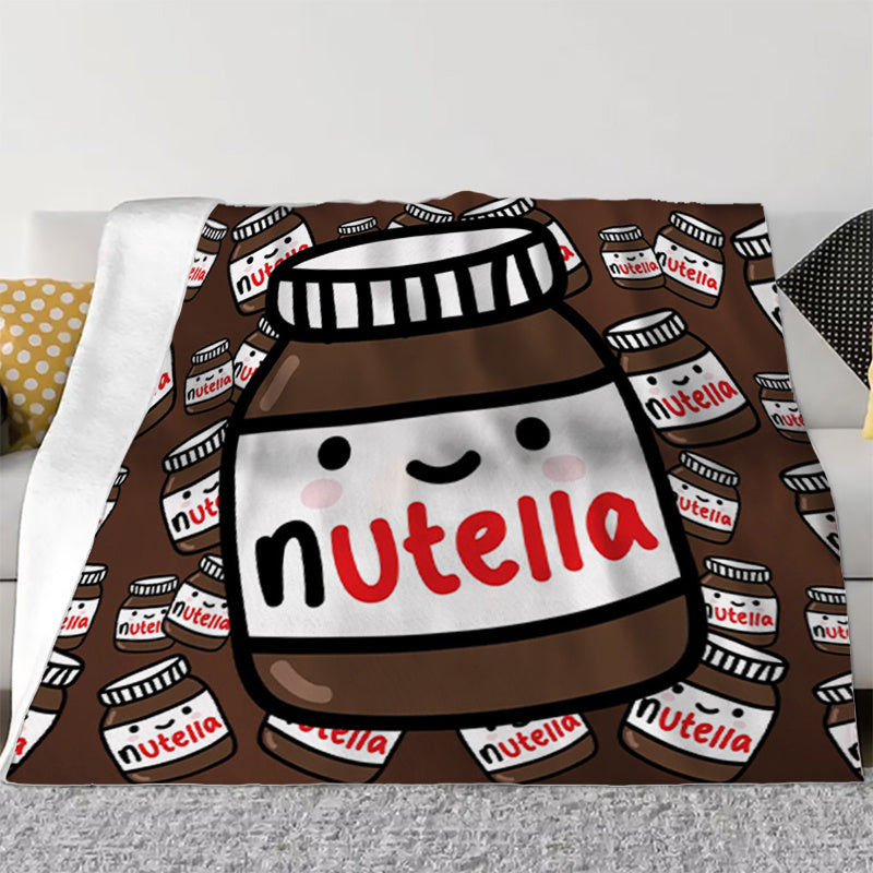 Cozy Nutella Pattern Flannel Throw Blanket for All Seasons Decorative Gift