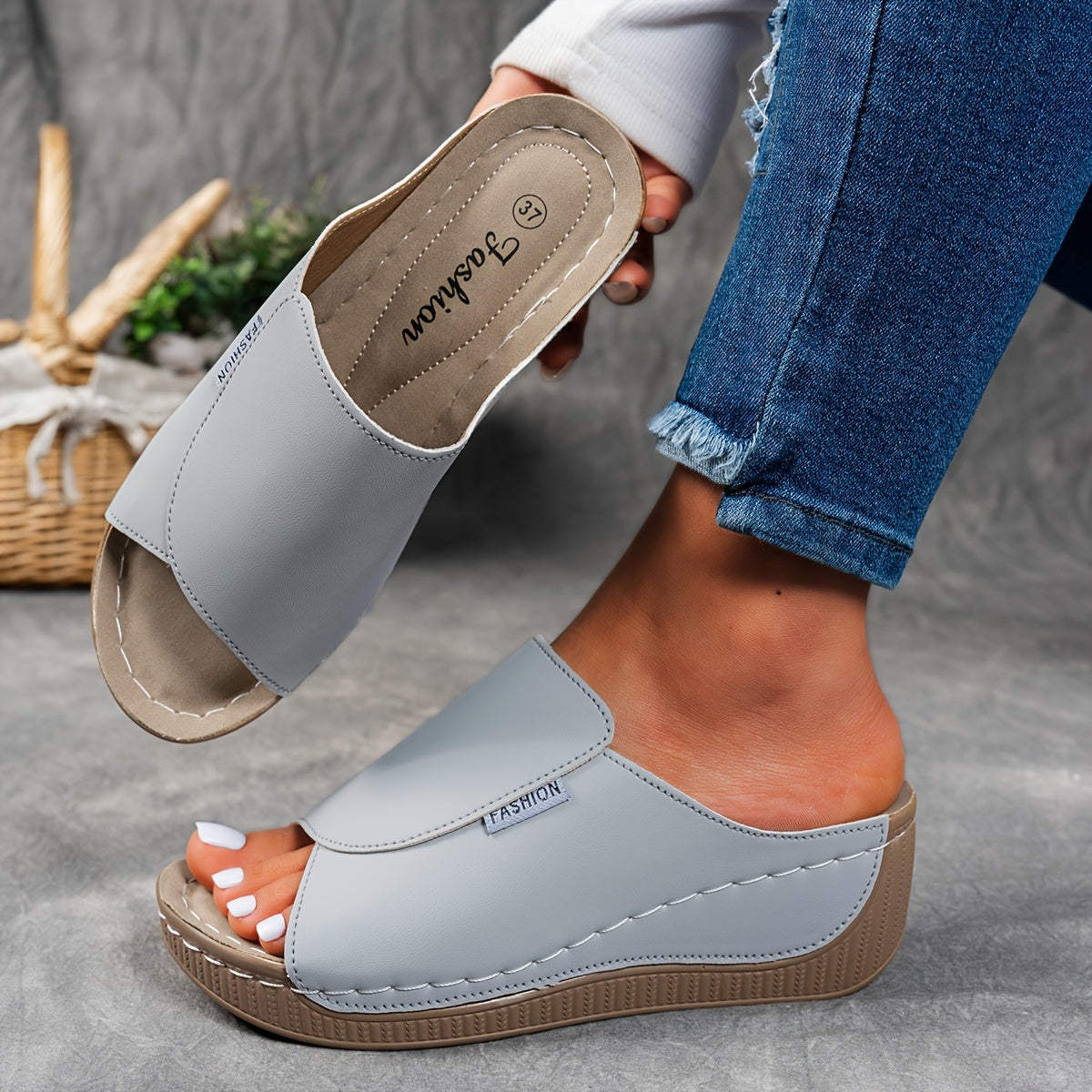 Women's Red Slip-On Slide Sandals with Cushioned Sole for Summer