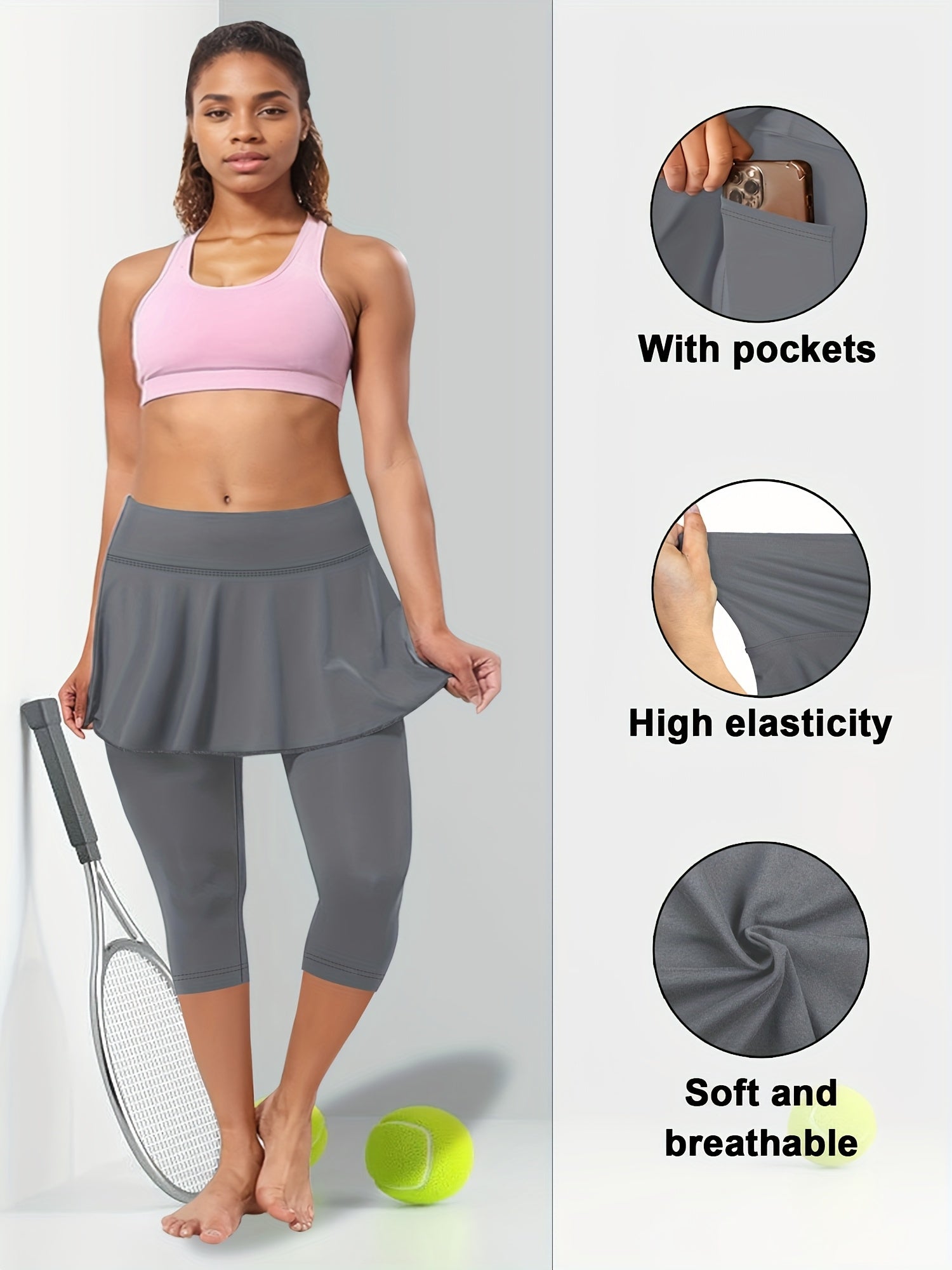 Culottes de talla grande de cintura alta con cierre y bolsillo para teléfono para deportes y uso casual