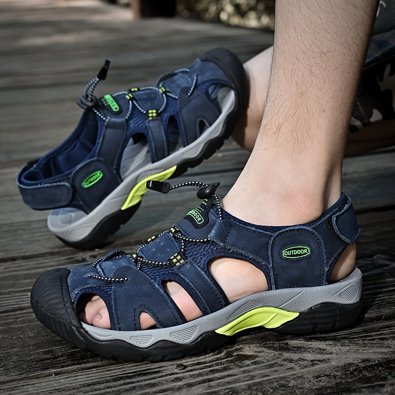 Men's Durable Cow Leather Sandals for Outdoor Hiking Trekking Summer Non-Slip Beach Casual