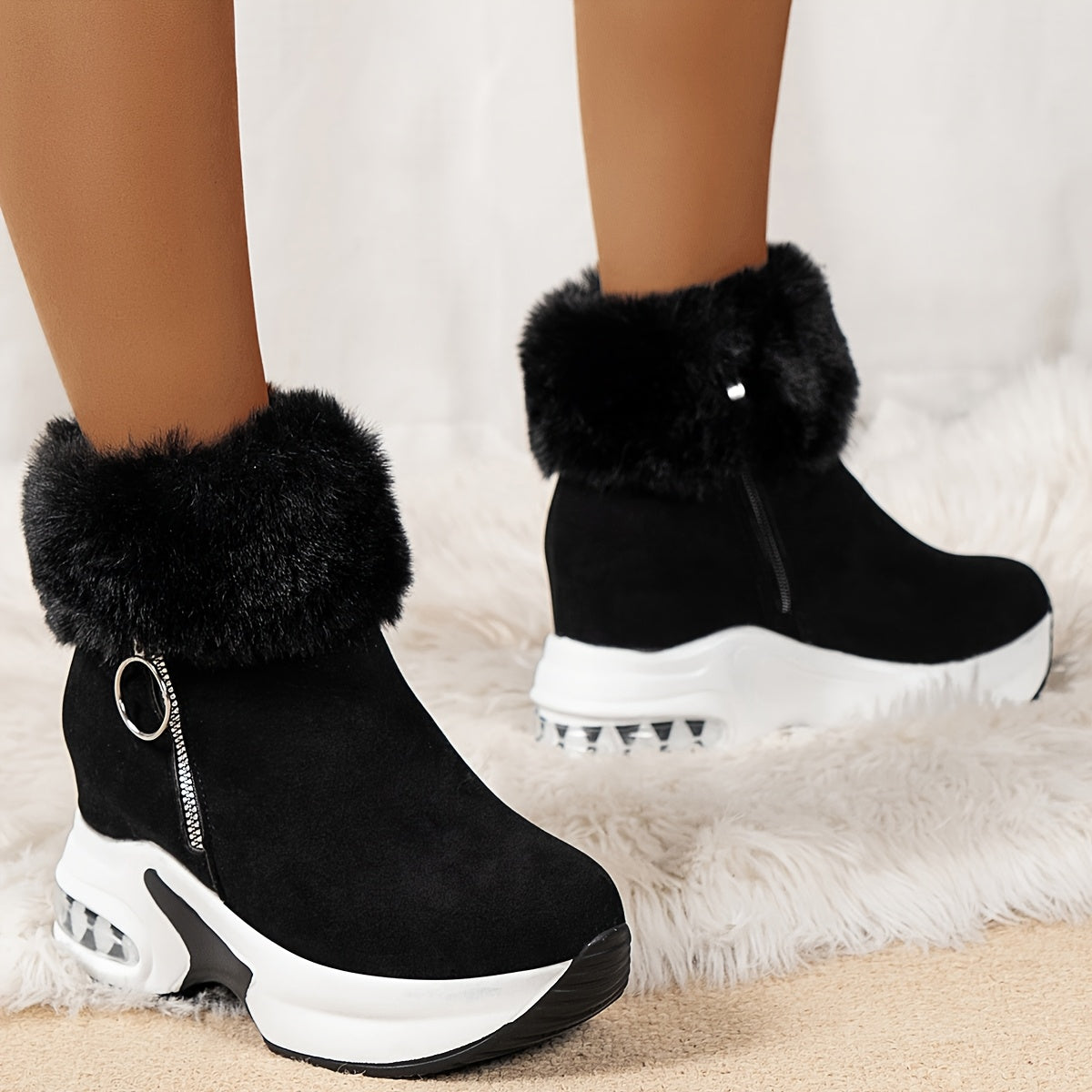 Women's Winter Ankle Boots Fleece Lined Platform Slip-On Cushioned Sole