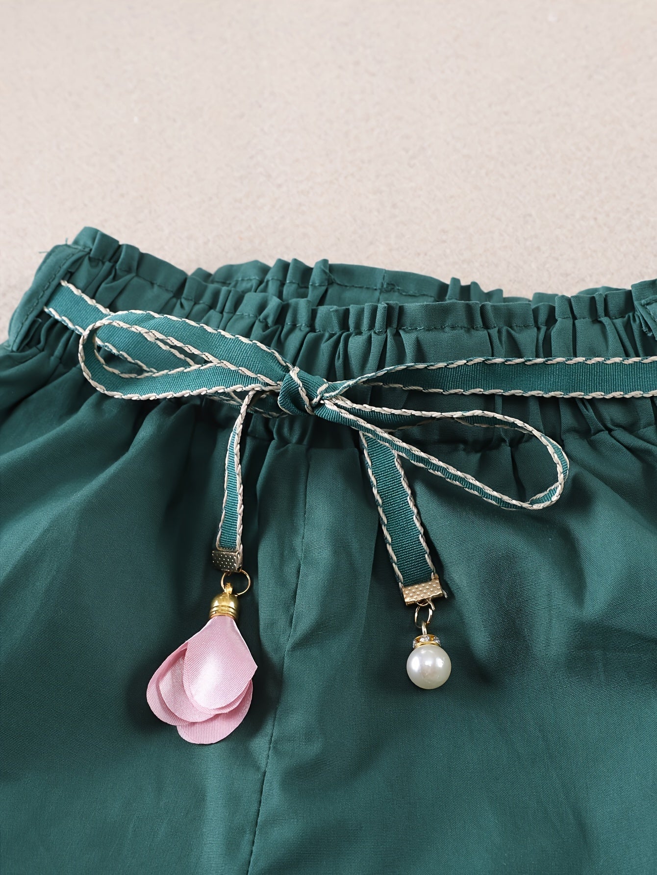 Girls Summer Floral Chiffon Top and Shorts Set with Belt