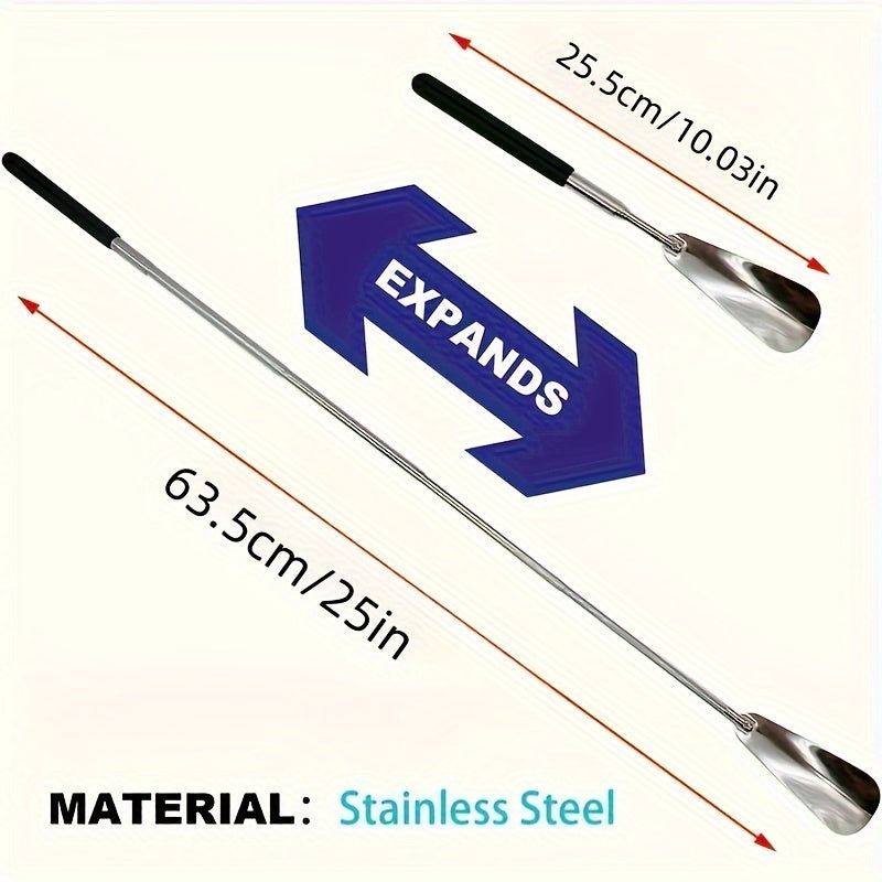 Unisex Stainless Steel Adjustable Shoehorn Long Handle Stretchable Shoe Horn