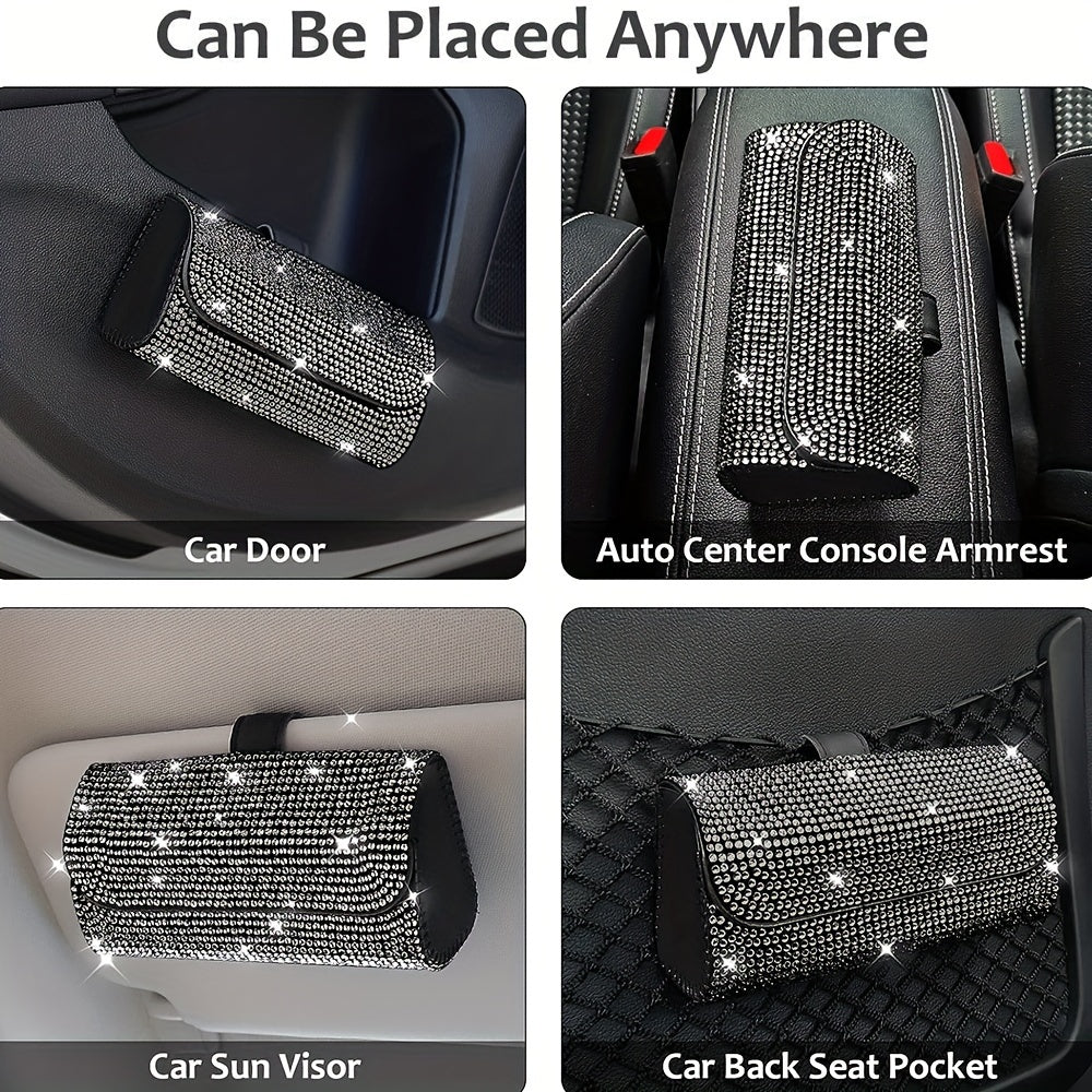 Unisex Sparkling PU Leather Car Glasses Holder Sun Visor Organizer