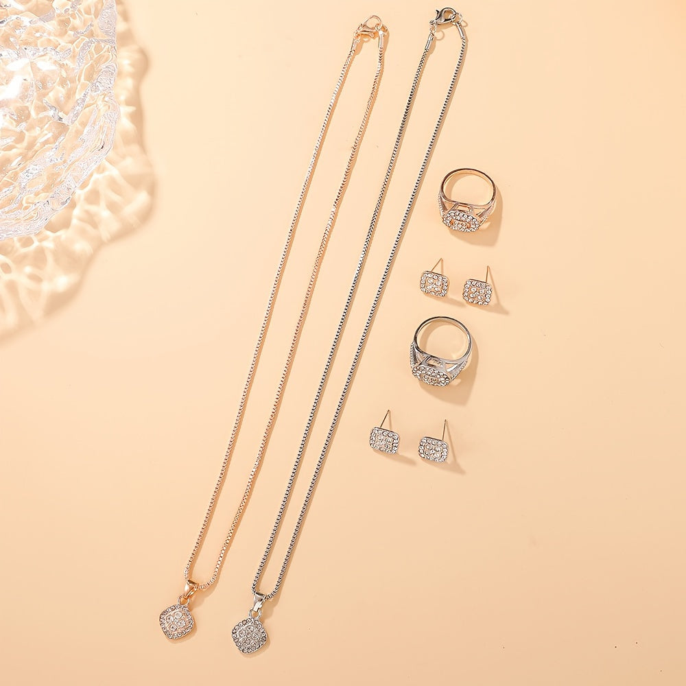 Set of 4 Elegant Rhinestone Square Pendant Jewelry for Women Daily Party Gift