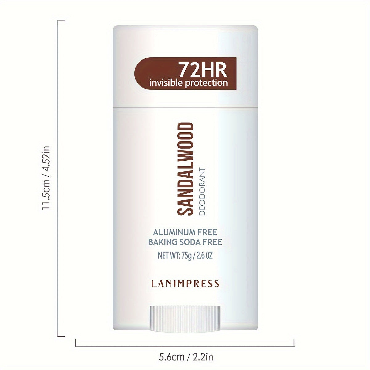 Lanimpress Sandalwood Deodoranti: 72 soat ko'rinmas himoya, uniseks, alyuminiy va pishirish soda'siz, tabiiy ingredientlar, shu jumladan, jodgor va shea yog'i, 75g