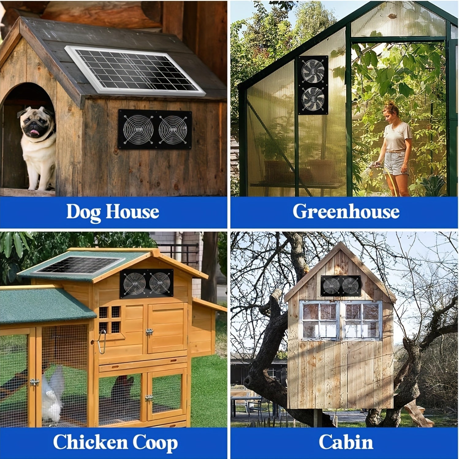 15W Solar Panel Dual 12V Attic Ventilation Fans for Loft Shed Barn Chicken Coop