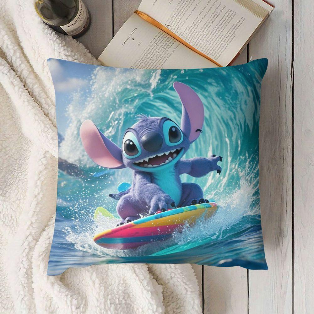 Ikki Disney Stitch serfboard dizayni tashqi yostiq qoplamalari to'plami, divanlar va yashash xonalari uchun zamonaviy yostiq qoplari, mustahkam ochiq havoda foydalanish uchun yostiq qoplamalari