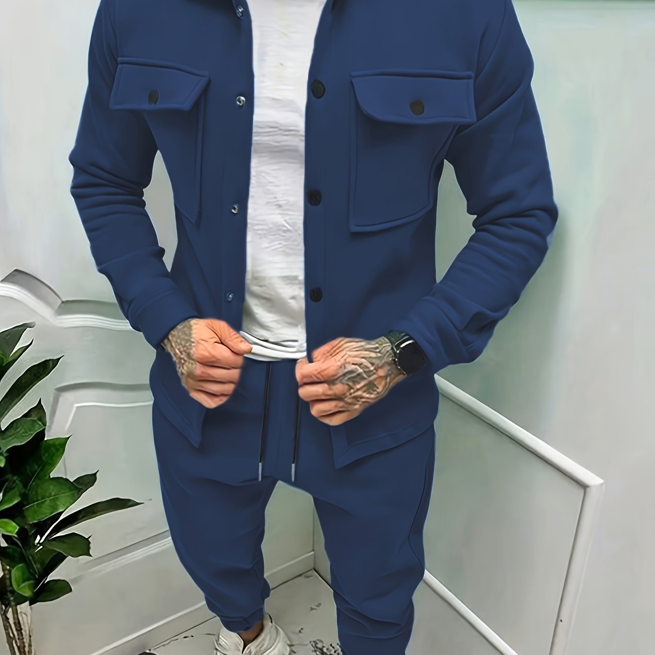 Men's Casual Fleece Jacket Made of 100% Polyester Knit Fabric with Lapel Collar and Pockets