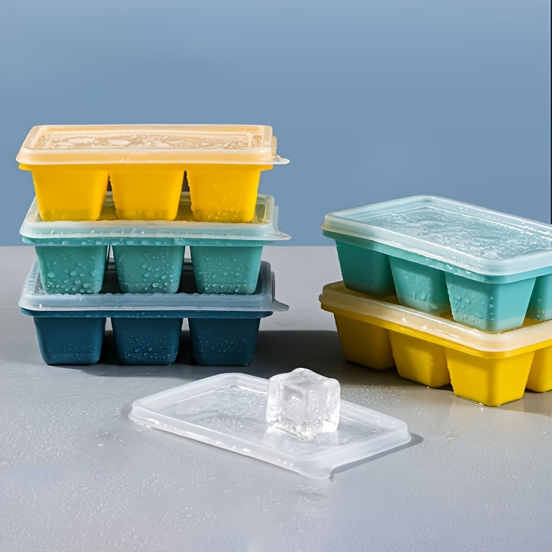 3Pcs Ice Cube Trays with Lids Food-Grade PP Plastic Stackable Leak-Proof Color-Coded
