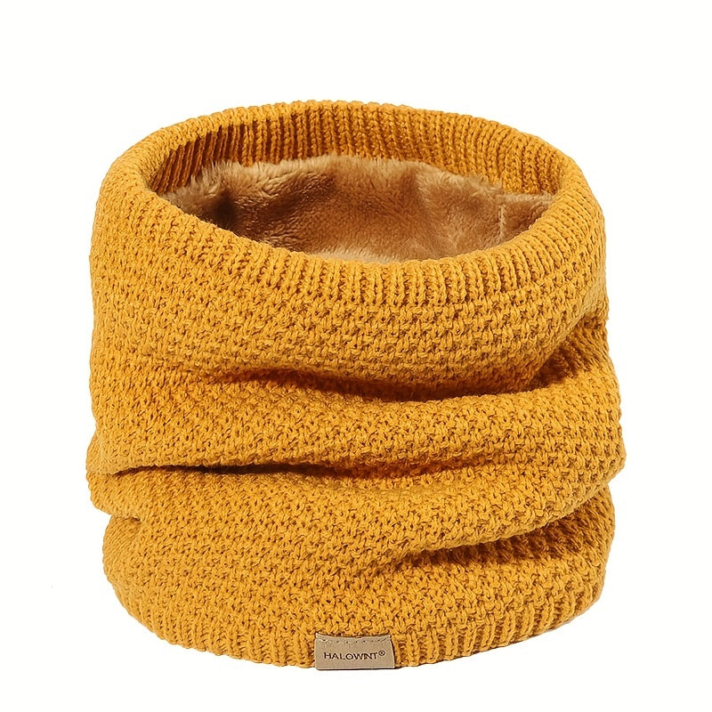 Black Knitted Fleece-Lined Scarf Windproof Neck Warmer for Skiing Cycling