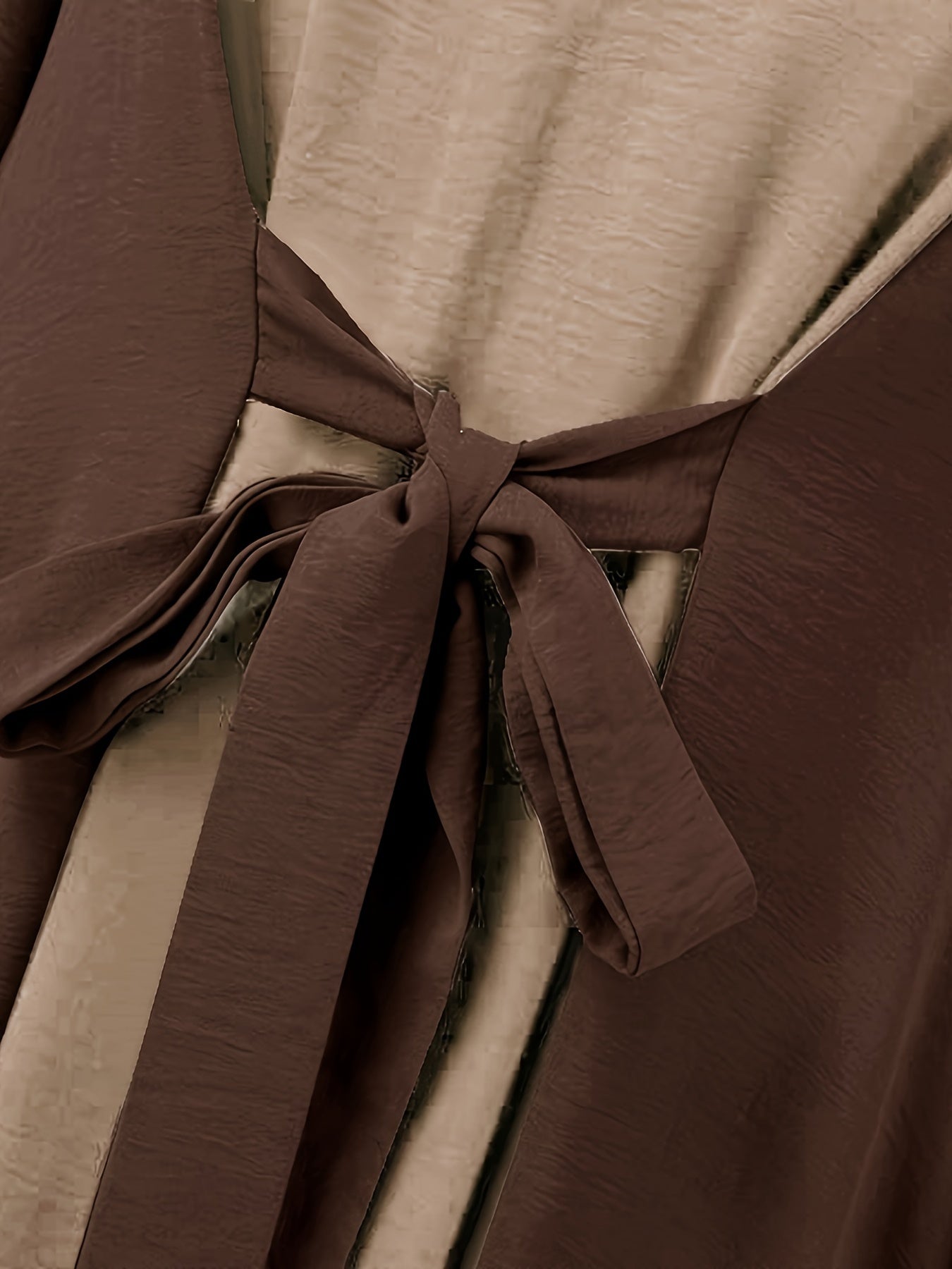 Women's Ramadan Color Block Tie Front Maxi Kaftan Dress Long Sleeve Polyester