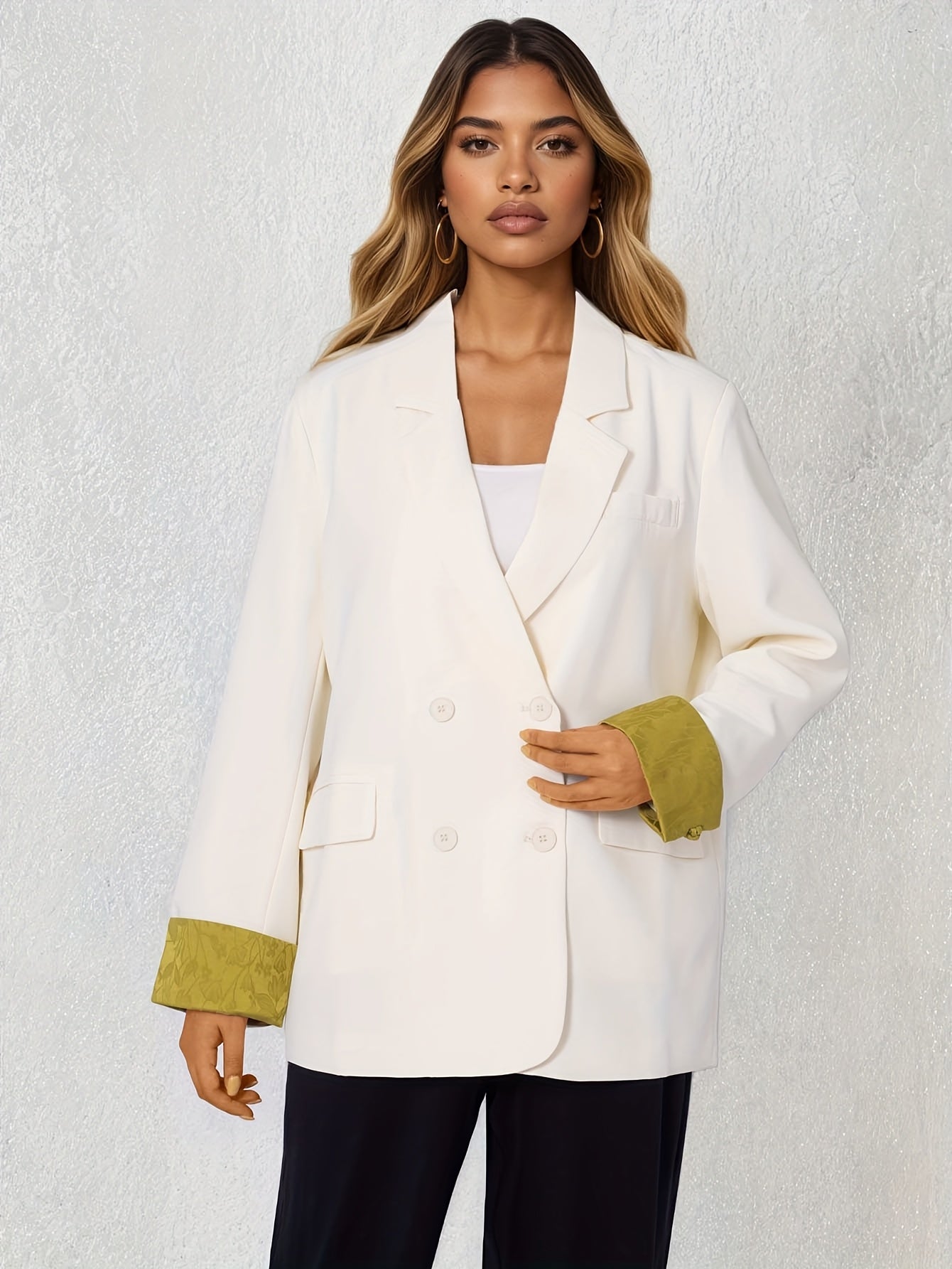 Plus o'lchamli ayollar uchun blazer, ikki tomonlama yopinadigan, ofis uchun kundalik, bahor, kuz, qish