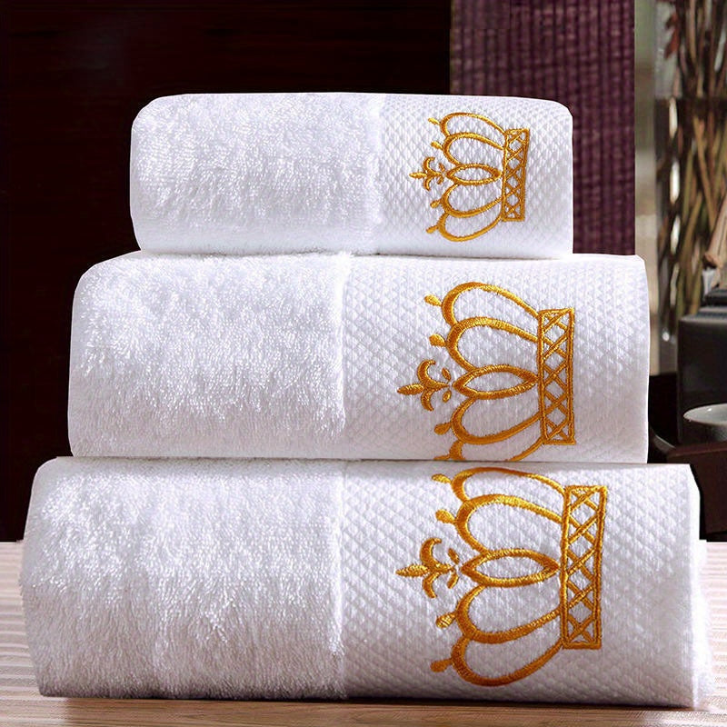 Cotton Hand and Bath Towel Set with Embroidery for Hotels and Salons Absorbent Luxurious Bathroom Accessories