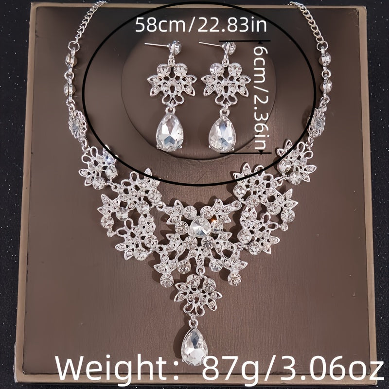 Elegant Wedding Jewelry Set with Crown Necklace and Earrings Green Rhinestones Bridal Accessories for Women