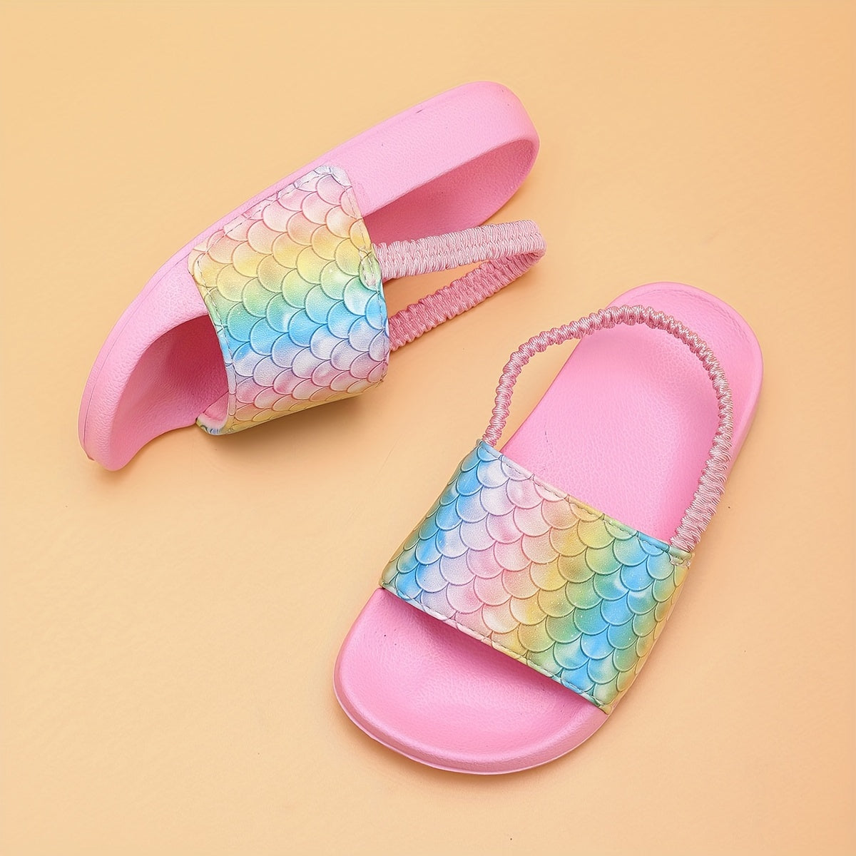 Colorful Fish Scale Print Open Toe Slippers for Boys and Girls All-Season Lightweight Non-Slip