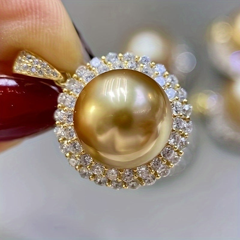 Gold-Plated Necklace with 14mm Round Shell Pearl Pendant for Women