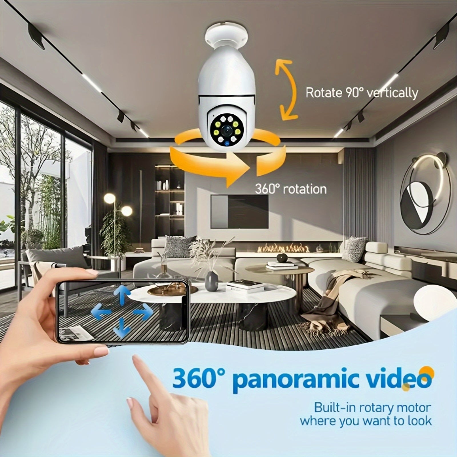 Wireless WiFi Light Bulb Camera 360° Pan-Tilt Night Vision HD 1080P Motion Detection Indoor Security