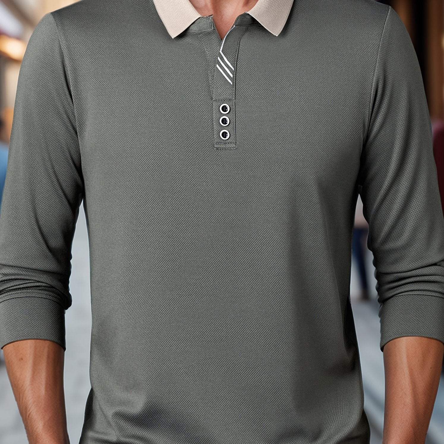 Camisa de golf de manga larga para hombre, punto de poliéster de color sólido, casual, ajuste regular