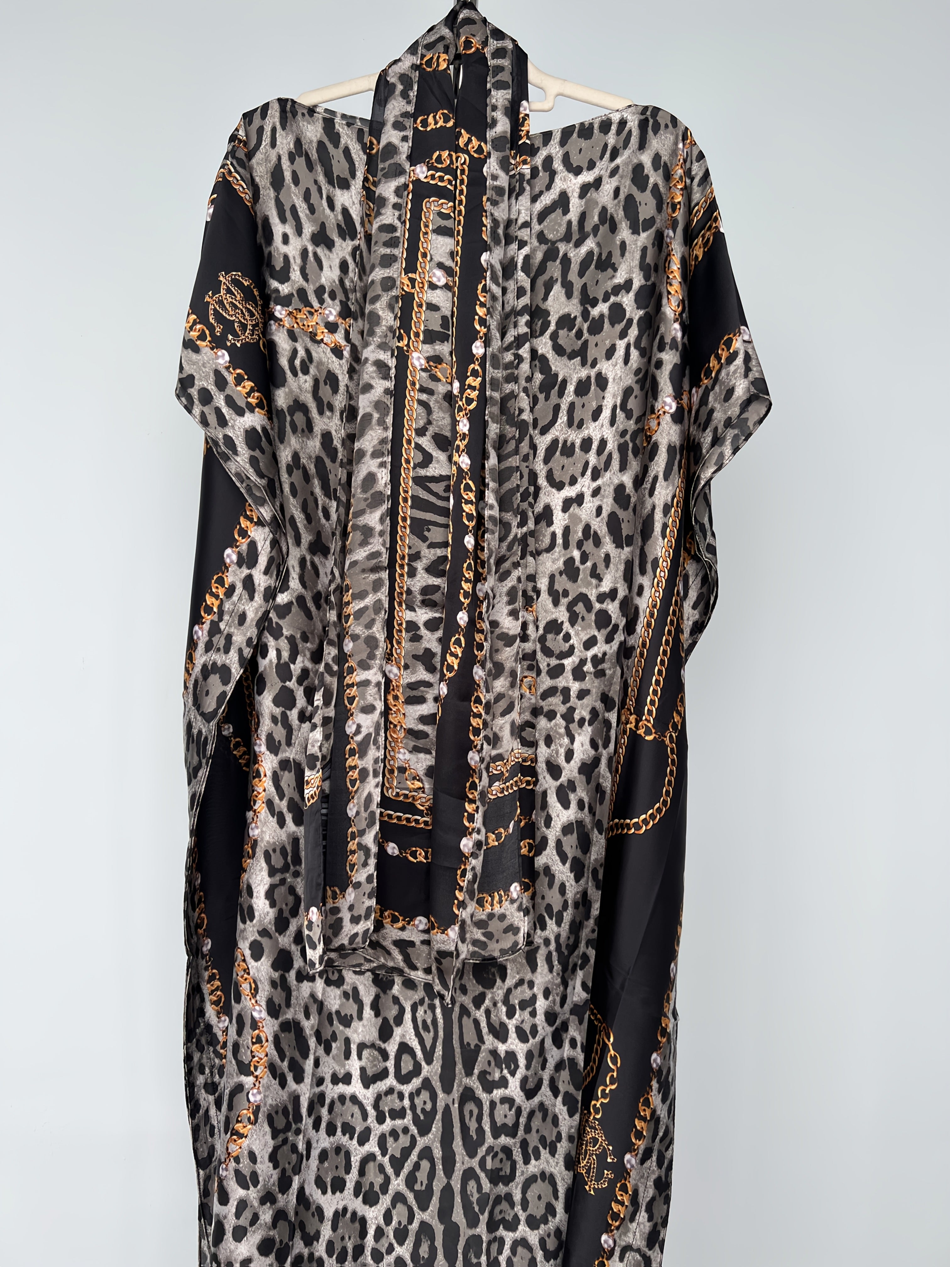 Plus o'lcham ayollar uchun kulrang leopard bosma batwing qo'lqopli maxi kiyinadigan kundalik va partiyali kiyim