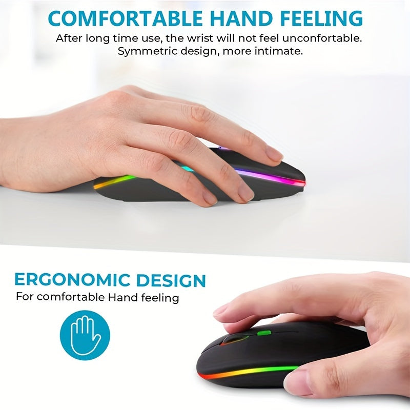 Wireless Illuminated Rechargeable Dual-Mode Office Mouse for Laptops Desktops Tablets