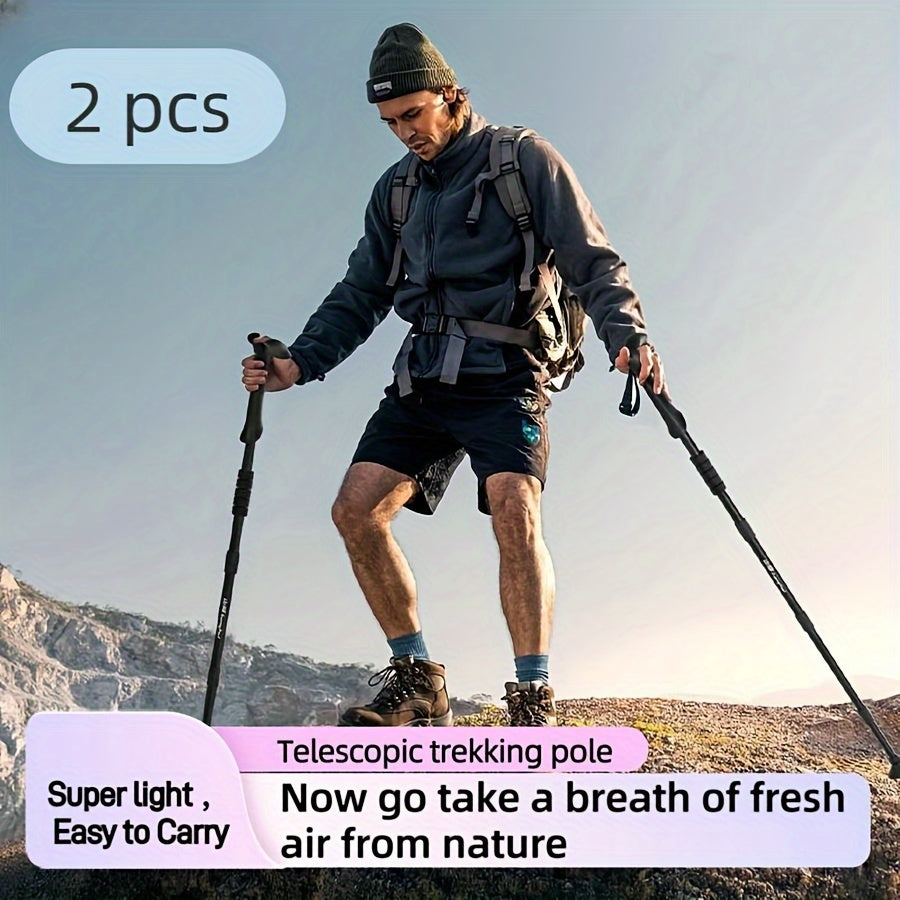 2pcs Aluminum Trekking Poles Shock-Absorbing Collapsible Adjustable for Hiking and Walking