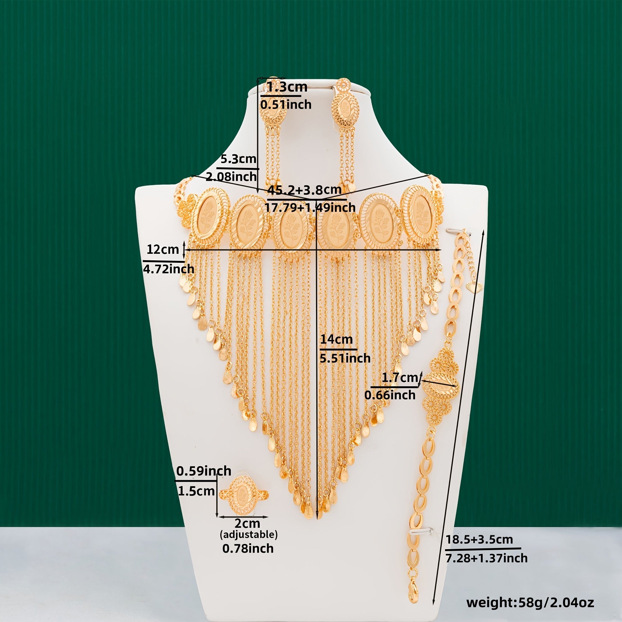 Handmade Rose Print Jewelry Set in Arabian Style with Copper and Champagne Plating for Weddings and Celebrations