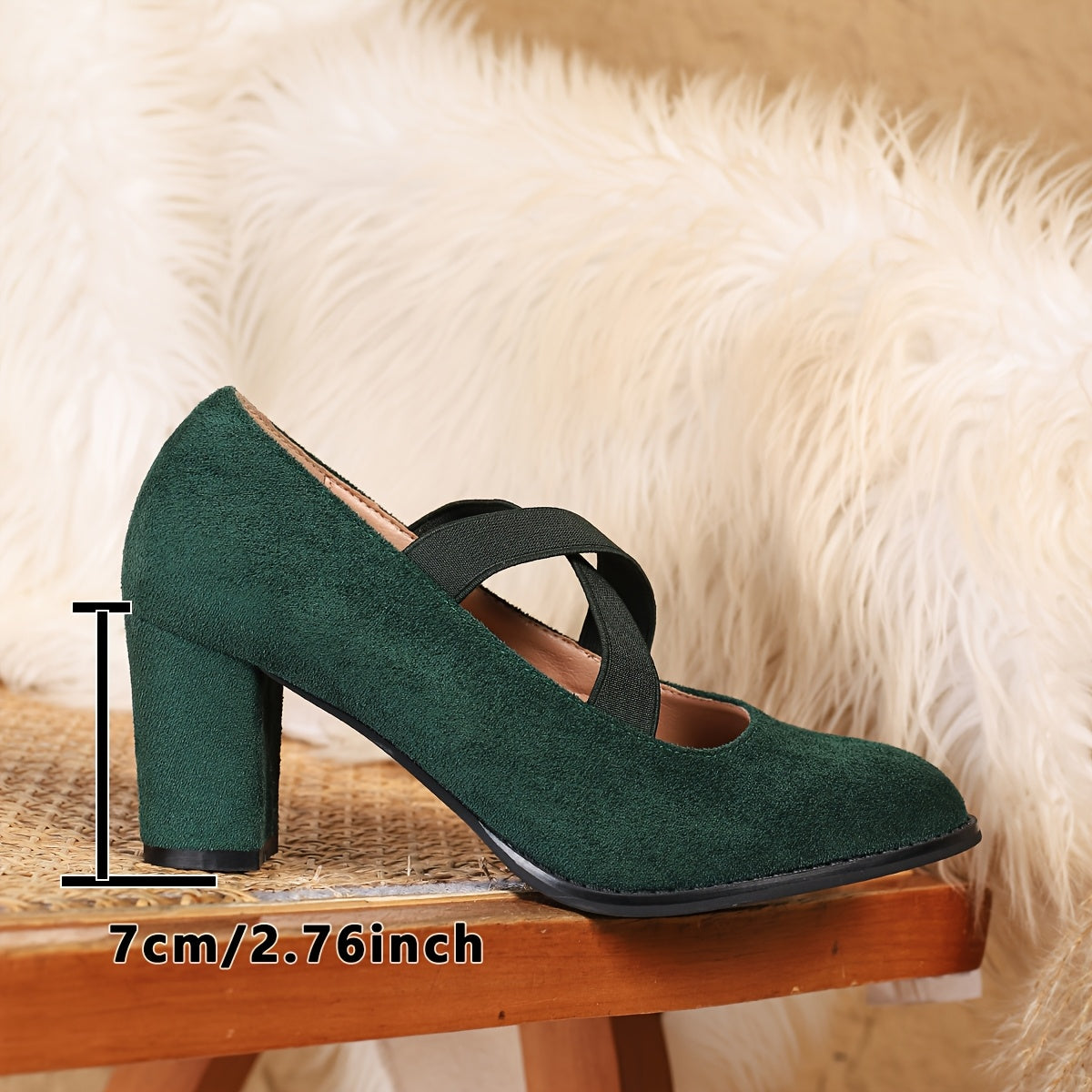 Women's Round Toe High Heel Shoes with Strap, Black Green Burgundy