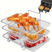 Stainless Steel Air Fryer Rack with Multi-Tier Dehydrator Stand and Oil Brush