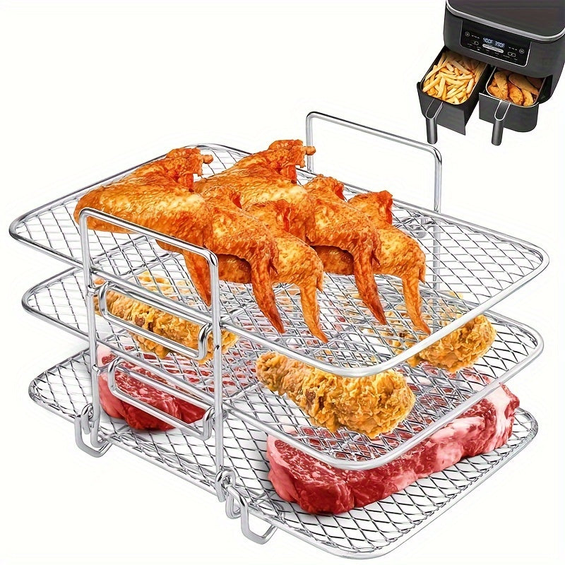 Stainless Steel Air Fryer Rack with Multi-Tier Dehydrator Stand and Oil Brush