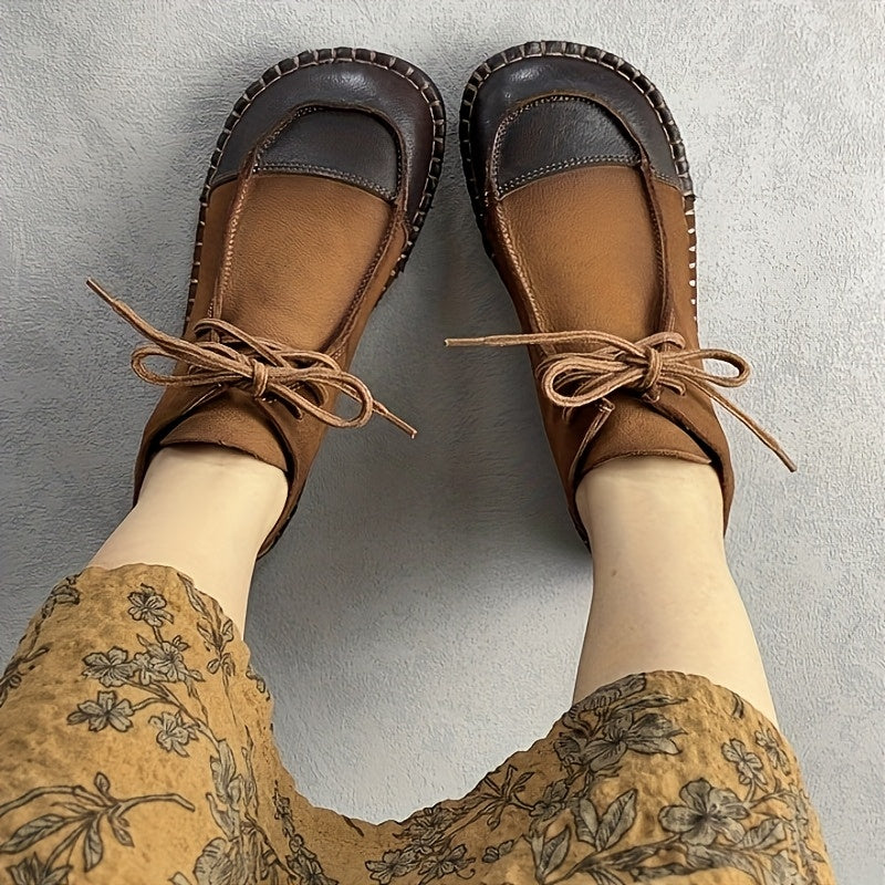 Women Leather Ankle Boots Flat Casual Shoes for Travel Hiking All-Season