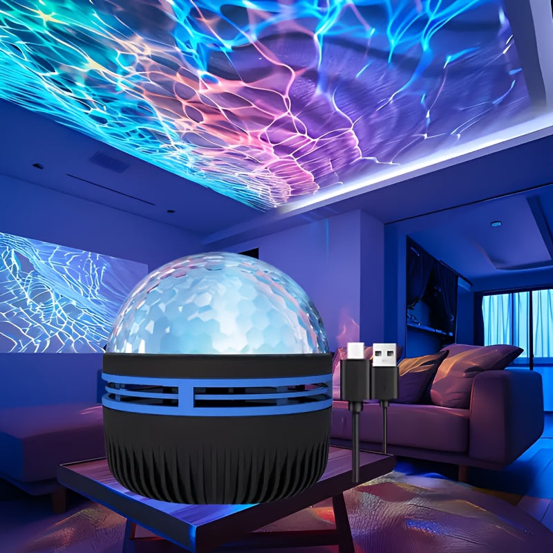 Luz nocturna LED con efecto de ondas de agua, alimentada por USB para dormitorio, sala de juegos y decoración de jardín