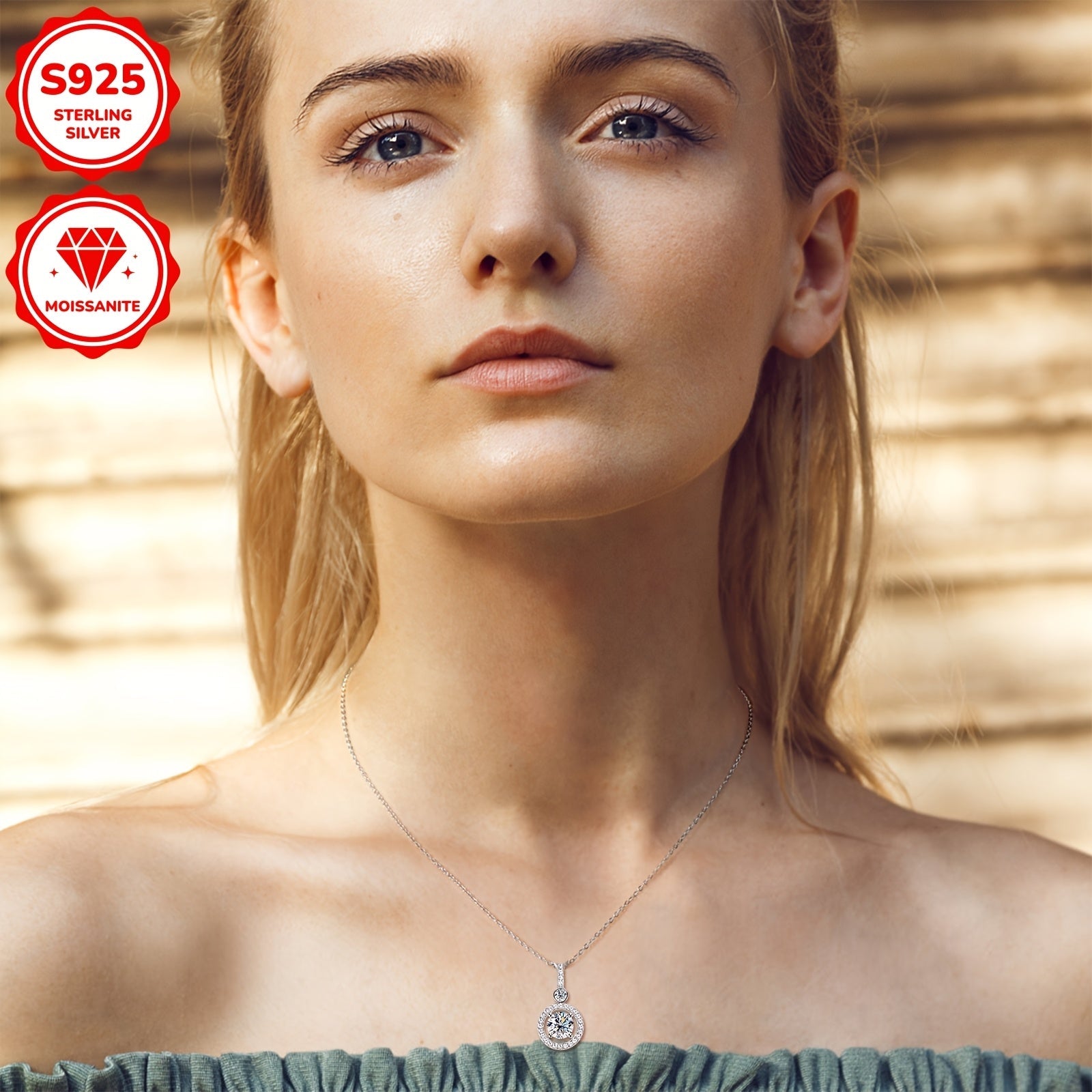 Sterling Silver Pendant with Mozambique Stones 6.5mm and 1.33ct Jewelry for Women