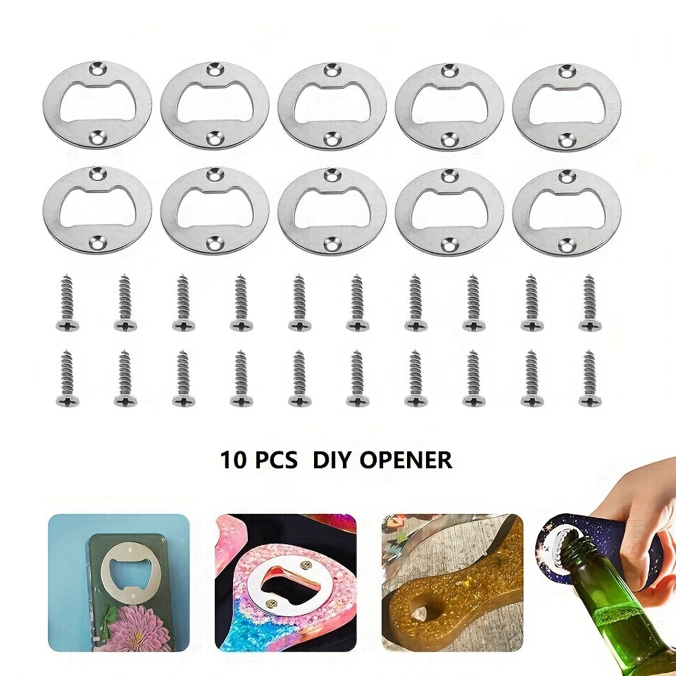 Set of 10 Stainless Steel Bottle Opener Inserts for DIY Art Kitchen Gadgets Party Favors and Gifts
