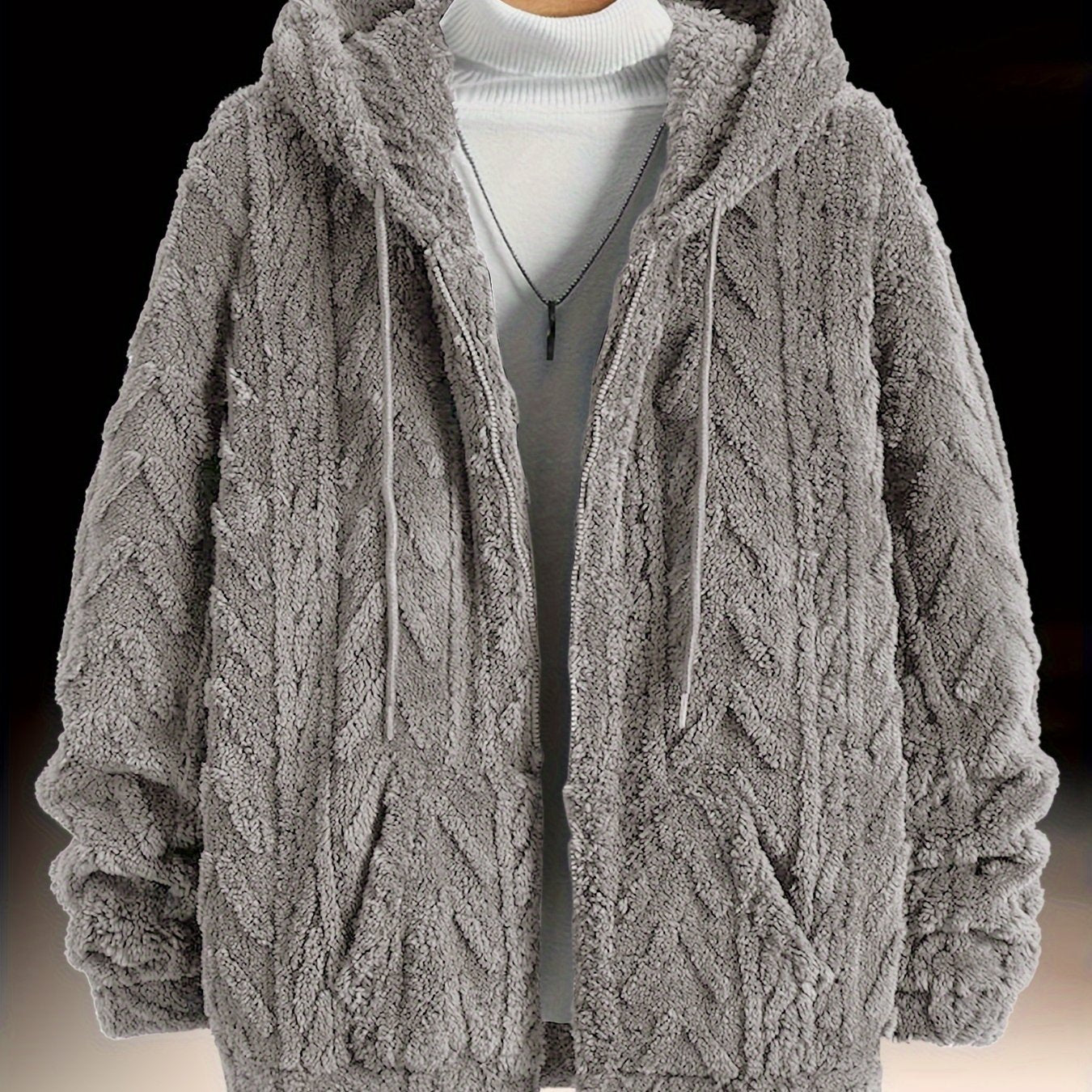 Erkaklar uchun bir rangli kapüşonli flis jaket, uzun qo'lqonlar bilan tortma fermuar, kuz va qish uchun iliq va zamonaviy kardigan, mukammal sovg'a.