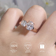 Sterling Silver Ring with 2.8ct Moissanite Oval Two-Stone Design for Women Engagement Wedding