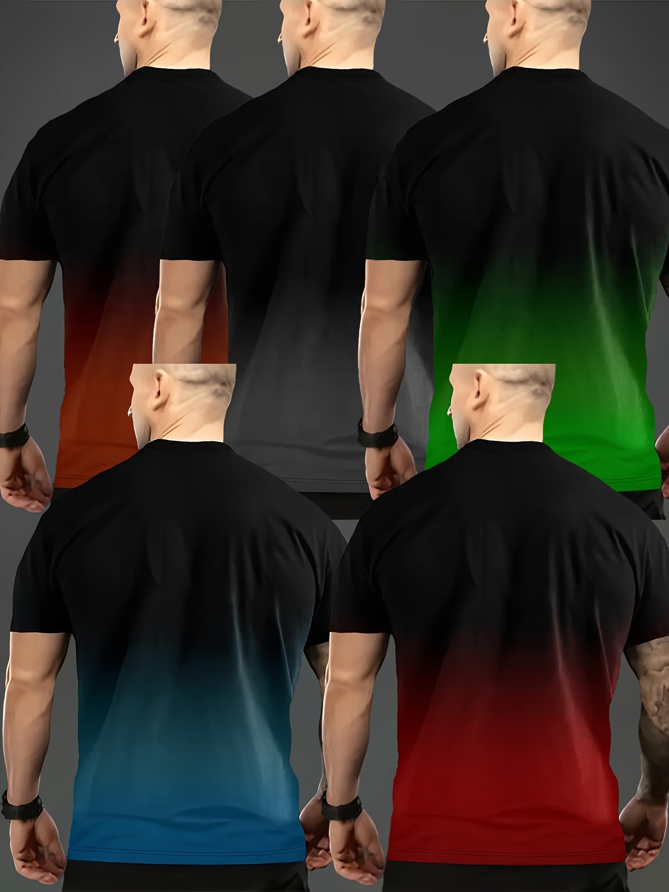 Набор из 5 повседневных коротких рукавов для мужчин больших размеров с градиентным цветом и круглым вырезом